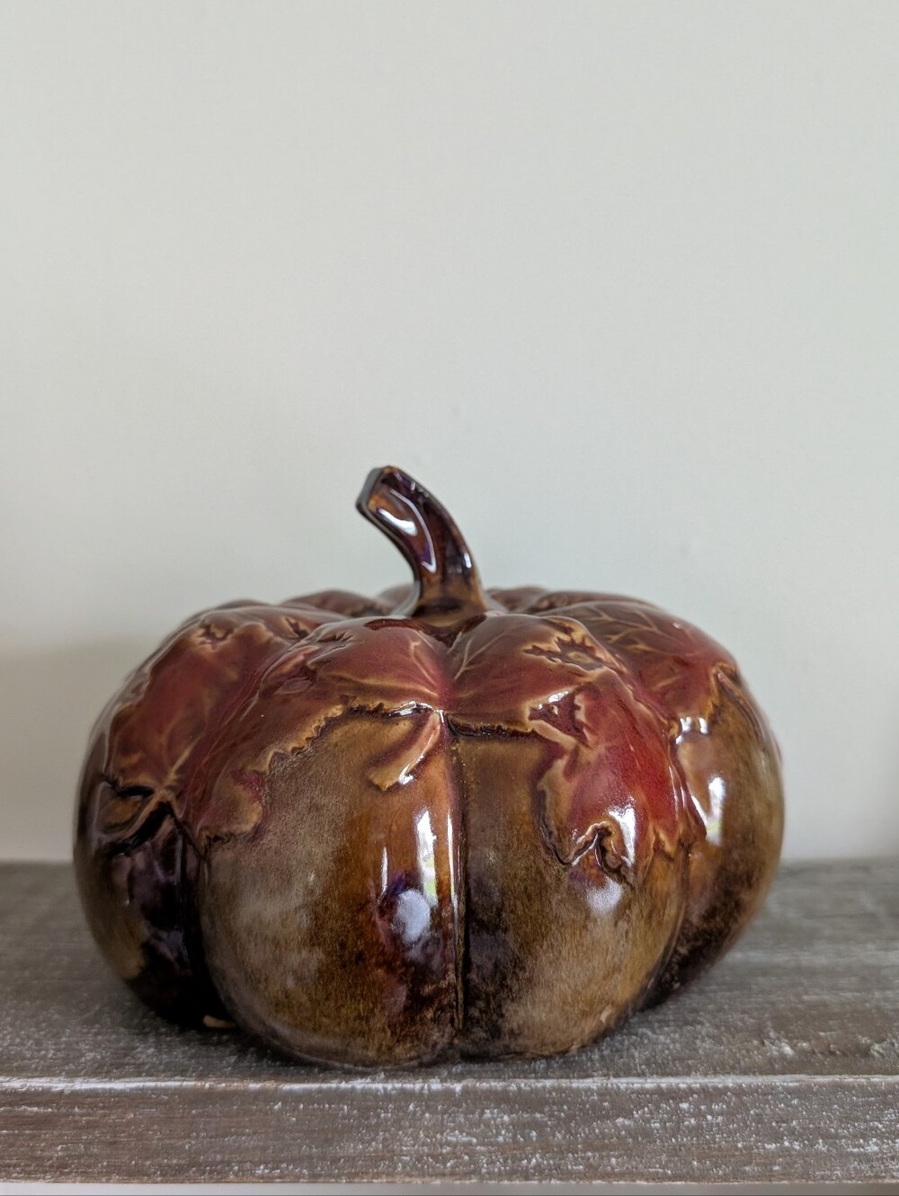 Decorative Ceramic Pumpkin Accent - Brown and Red 6.5"Dia.x5"H